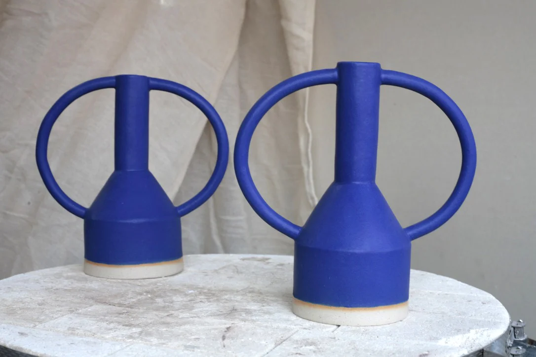 The big blue jug ear large handle vase — Sophie Alda Studio